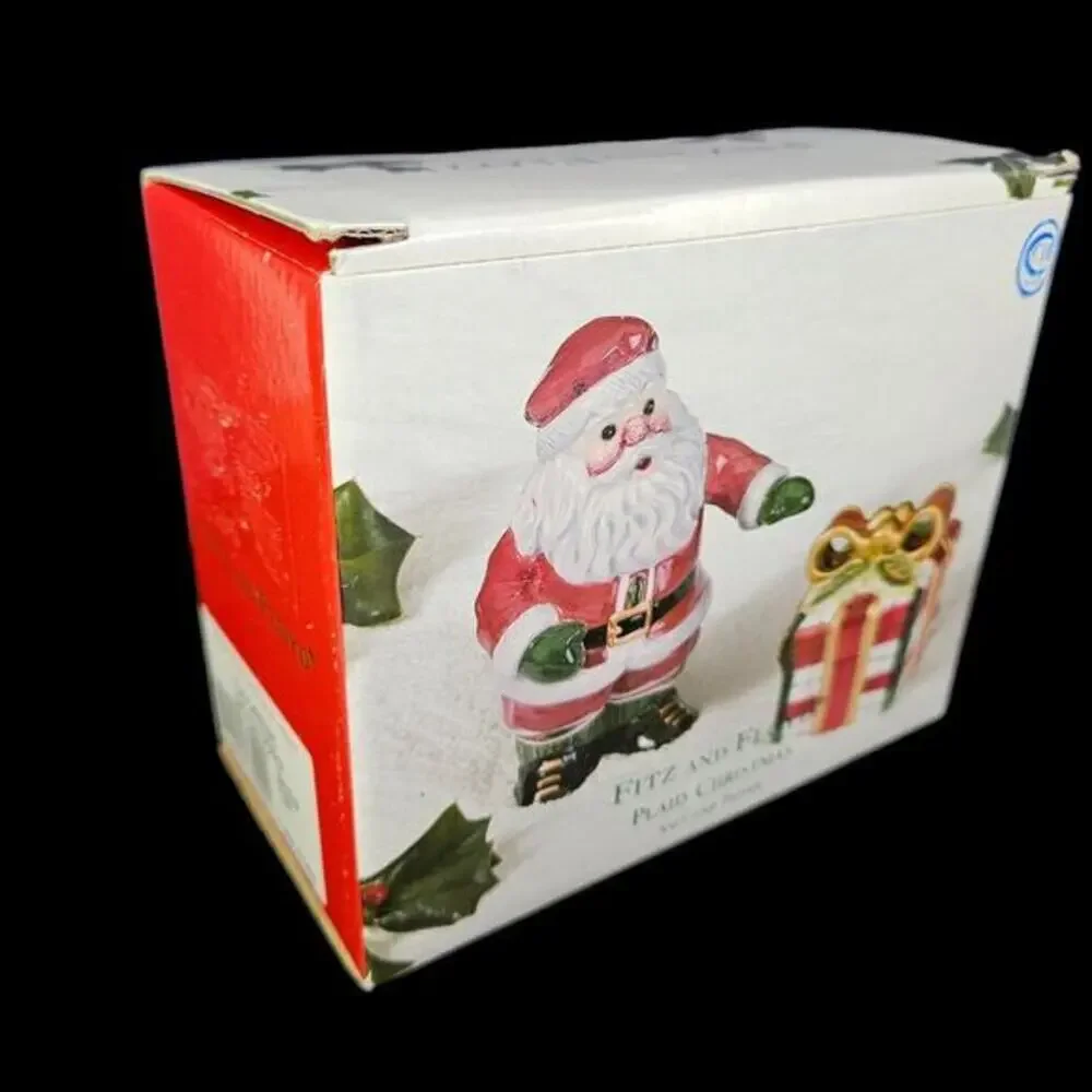 Fitz and Floyd Salt and Pepper Shakers Santa Claus Xmas Present Ceramic New READ